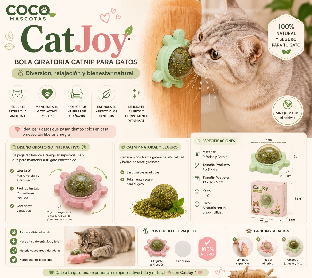 🌿 CatJoy™ Bola Giratoria Catnip Para Gatos