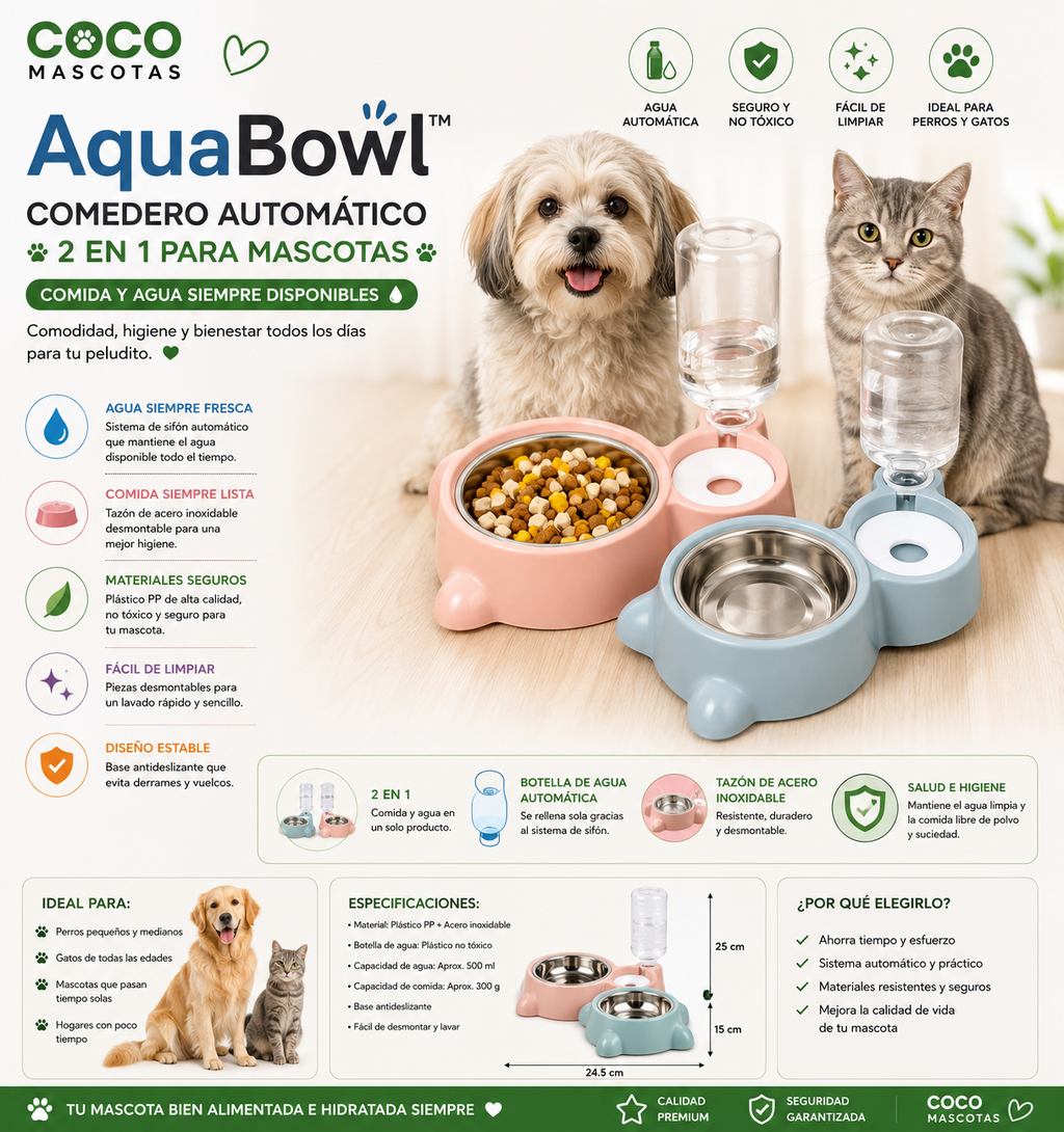 🥣 AquaBowl™ Comedero Automático 2 en 1 para Mascotas